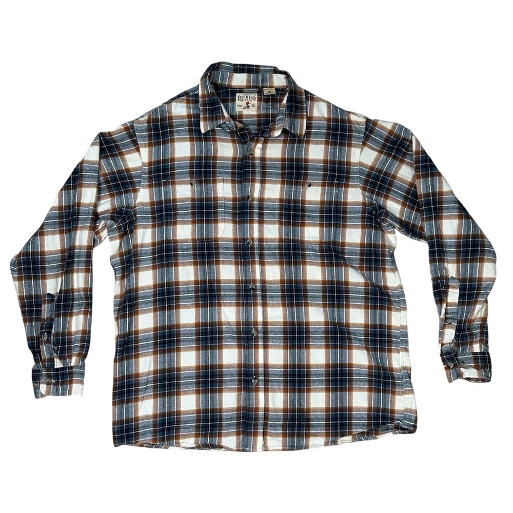 Redhead Men’s XL Cream Blue Cotton Long Sleeve Flannel